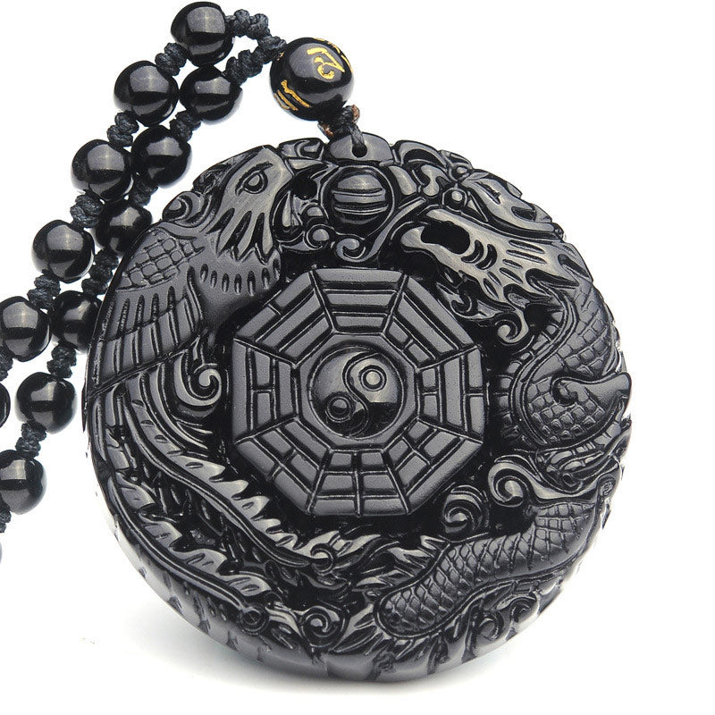 Buddha Stones Bagua Draak Feniks Obsidiaan Vervulling Hanger Ketting - Obsidiaan - image 0