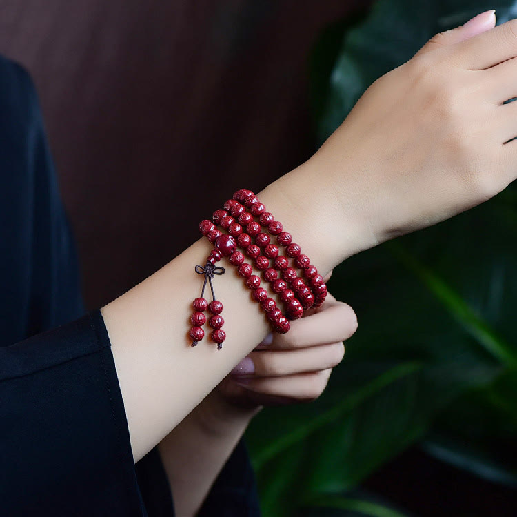 Buddha Stones 108 Mala kralen met cinnaber Om Mani Padme Hum patroon gegraveerde Armband - image 10