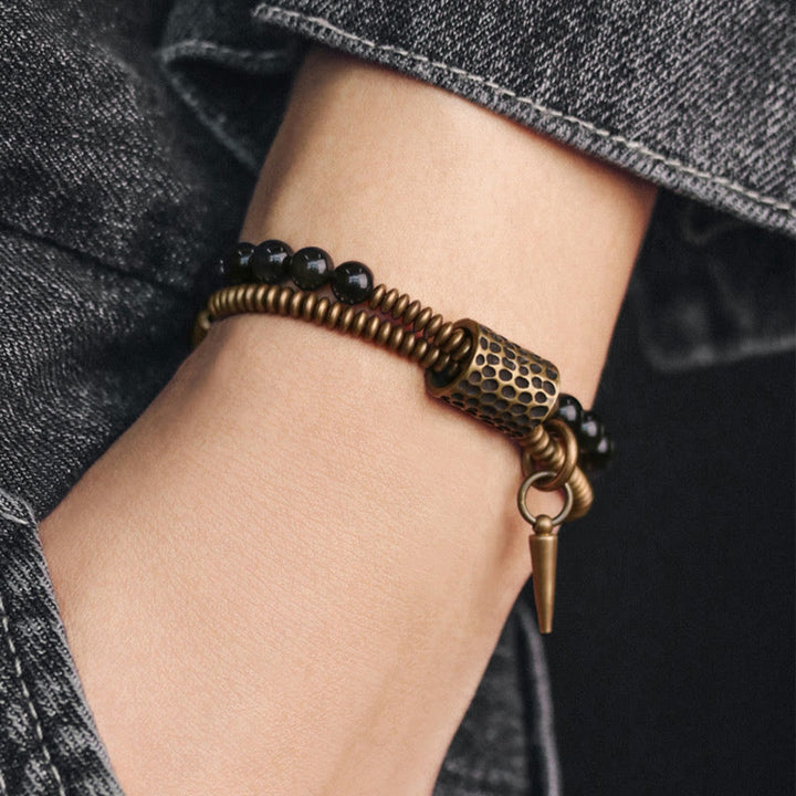 Buddha Stones Regenboog Obsidiaan Koper Innerlijke Vrede Helende Dubbellaagse Armband - image 2