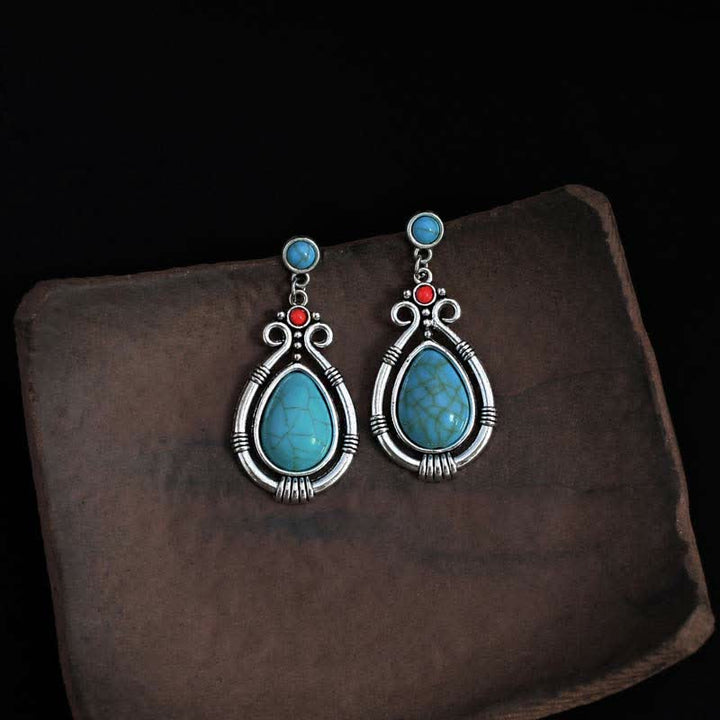 Tibetaanse vintage turquoise waterdruppel oorbellen met Oorbellen - image 1
