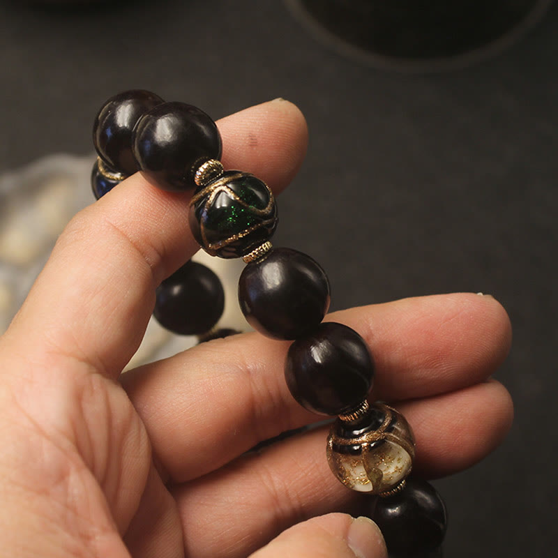 Buddha Stones Wierook met as van westerse zeepbes en Liuli-glaskralen als Armband van welvaart. - image 4