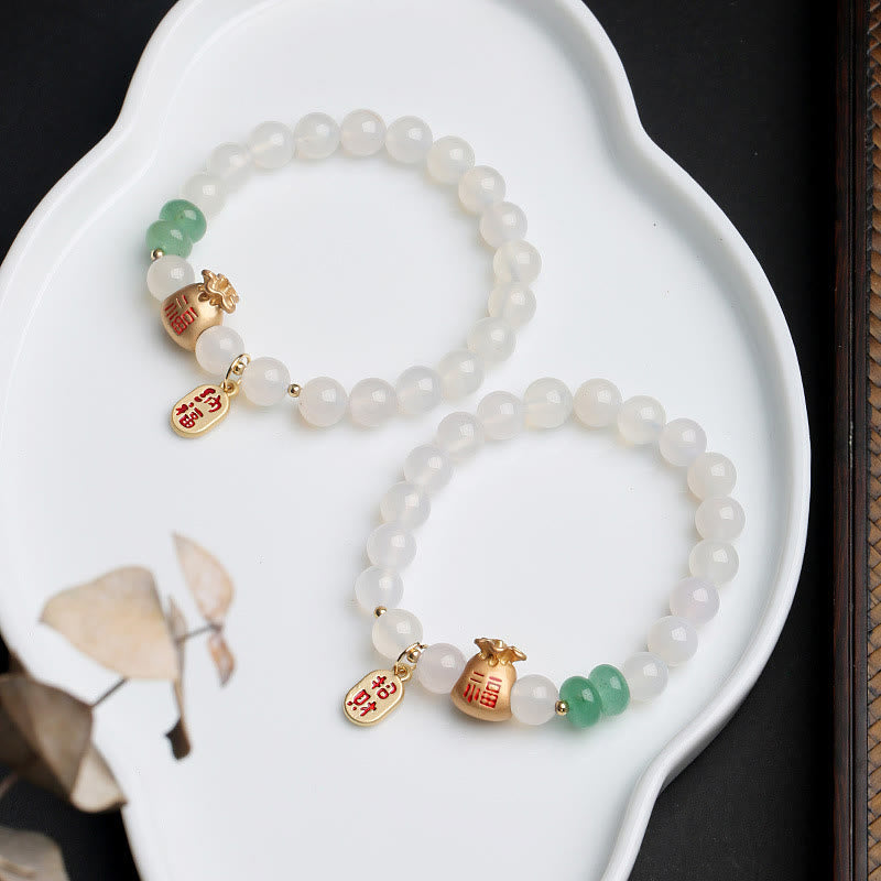 Buddha Stones Natuurlijke witte agaat, rode agaat, geldzak, Fu-teken, klavertje vier, Armband - image 2