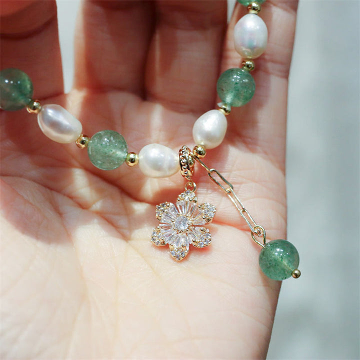 Buddha Stones Natuurlijke groene aardbeikwarts parel bloem bedeltje Armband - image 8