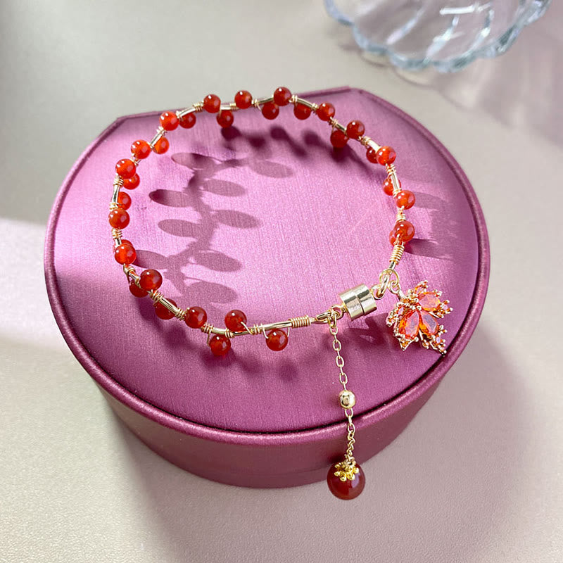 Buddha Stones Armband met gelukshanger in de vorm van een rood esdoornblad - image 5