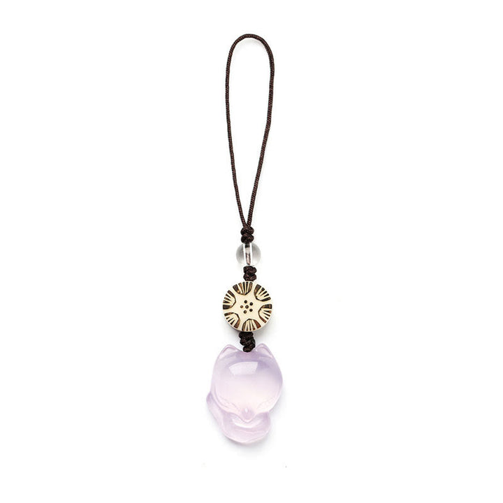 Natuurlijke chalcedoon Telefoonhanger decoratie met vossenmotief. - image 11