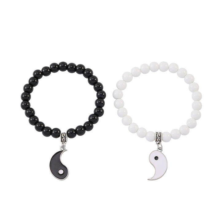 Buddha Stones 2 stuks zwarte onyx en witte turkooizen kralen Yin Yang Armband voor stellen - Zwart-wit Yin Yang - image 9