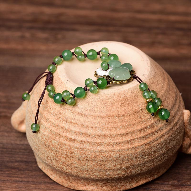 Buddha Stones Natuurlijke groene jade Armband met bungelende bloem - image 16