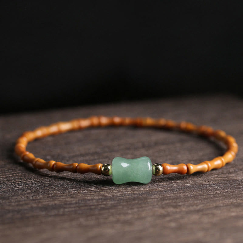 Buddha Stones Natuurlijke olijfpitgroene aventurijn bamboe Armband - Olijfpit &amp; Groene Aventurijn (Polsomtrek 14-16 cm) - image 0