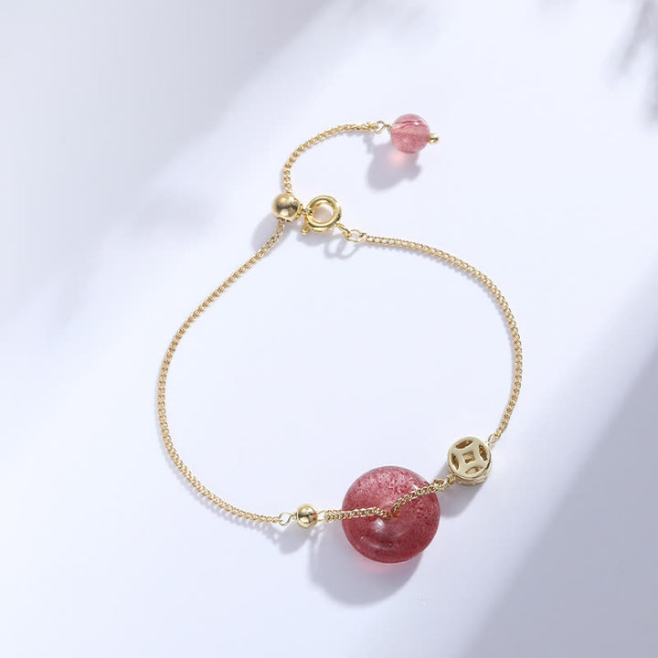 Buddha Stones Aardbeikwarts Vredesgesp Munt Liefde Armband - image 1