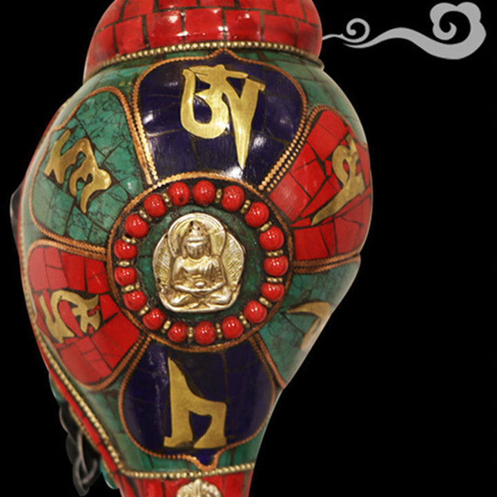 Tibetaanse handgemaakte Shankha Om Mani Padme Hum Boeddha Conch Shell Lucky Decoratie - image 10