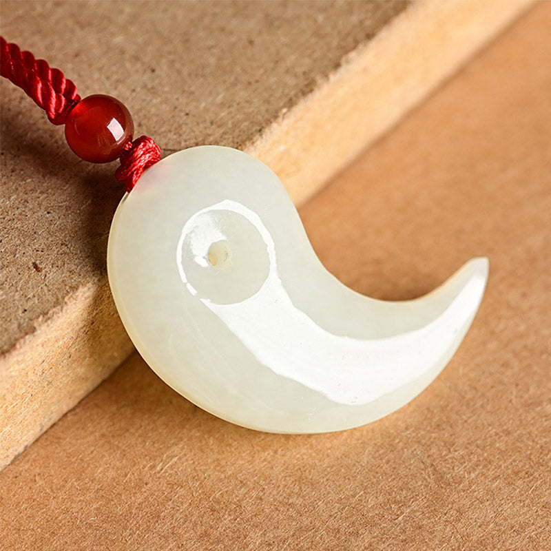 Buddha Stones Yin Yang witte jade cyaan jade beschermingsketting met Ketting - Witte Jade - image 6