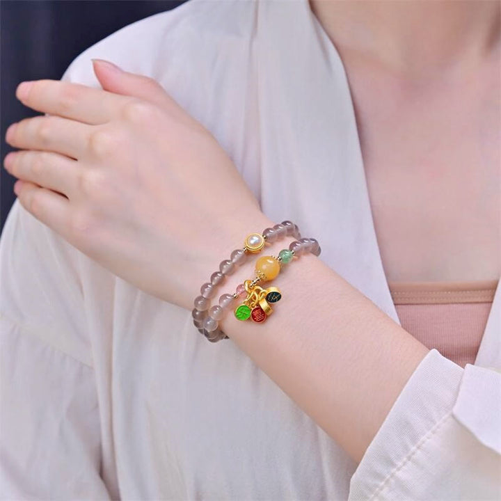 Buddha Stones Natuurlijke grijze agaat vredes- en vreugdebedel balans dubbele Armband - image 6