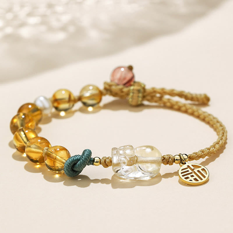 Buddha Stones Citrien PiXiu Fu Karakter Welvaart Gevlochten Armband - image 1