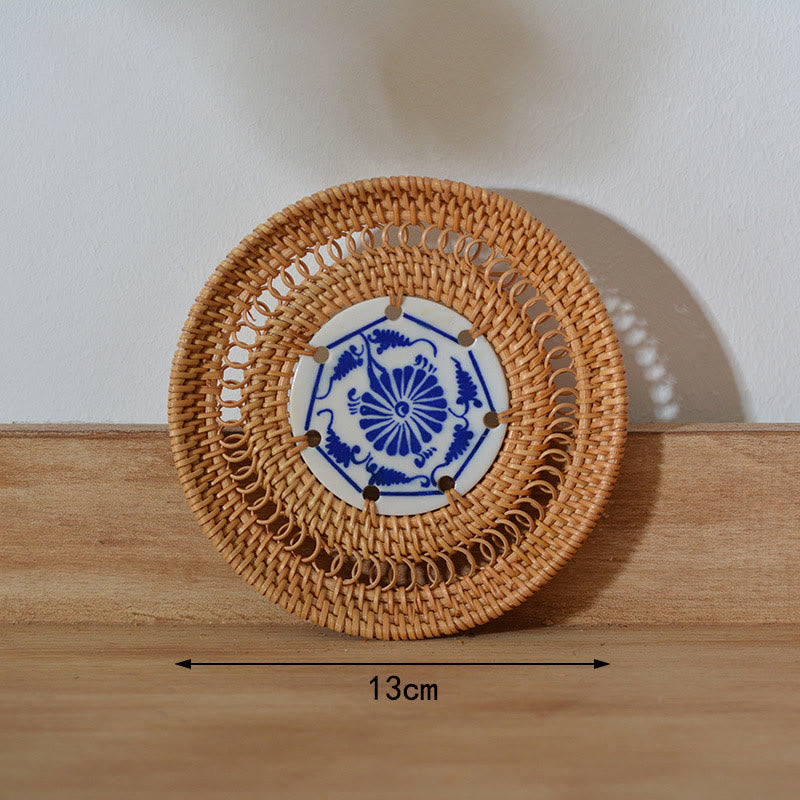 Keramische onderzetter van rotan met bloemenpatroon voor Theekopje - Keramische onderzetter van 13 cm - image 14