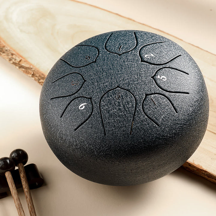 Buddha Stones Stalen tongtrommel, klankgenezing, meditatie, lotuspatroon, drumstel, 8 noten, 15 cm percussie-instrument - Donkergrijs - image 8