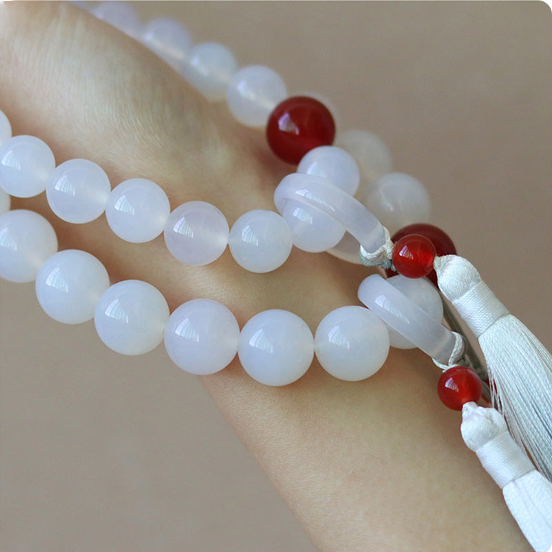 Buddha Stones Witte agaat, rode agaat, Pols Mala met kwastjes, Mala, autodecoratie - image 6