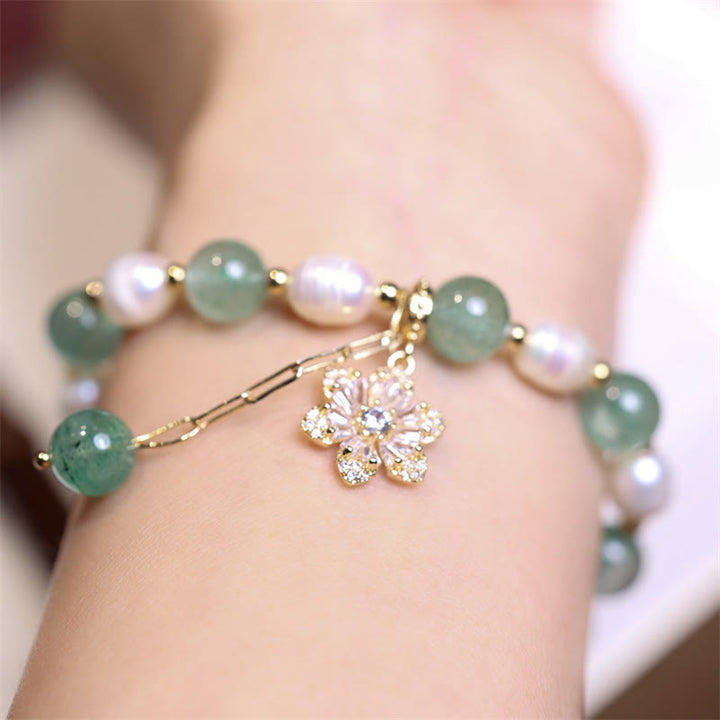 Buddha Stones Natuurlijke groene aardbeikwarts parel bloem bedeltje Armband - image 5