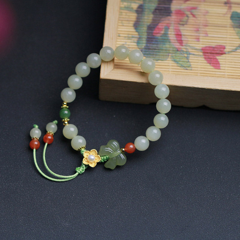 Buddha Stones Armband van 925 sterling zilver met jade, geluksbloem en vlinder. - image 3