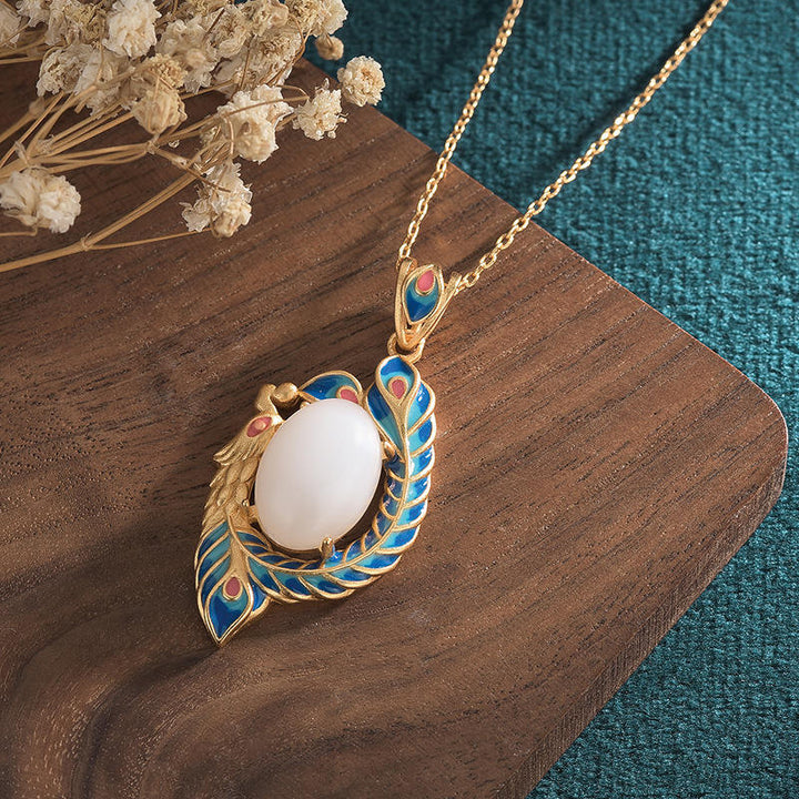 Witte jade pauw koperen zegen Ketting - image 2