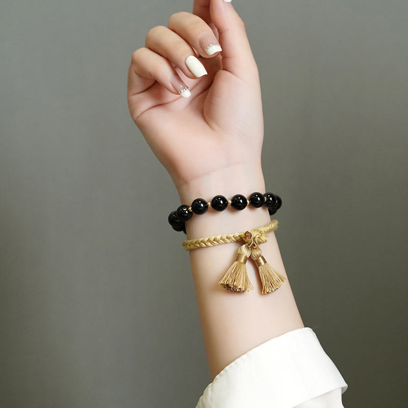 Buddha Stones 2 stuks zwarte onyx kralen ondersteunende beschermende Armband - image 1