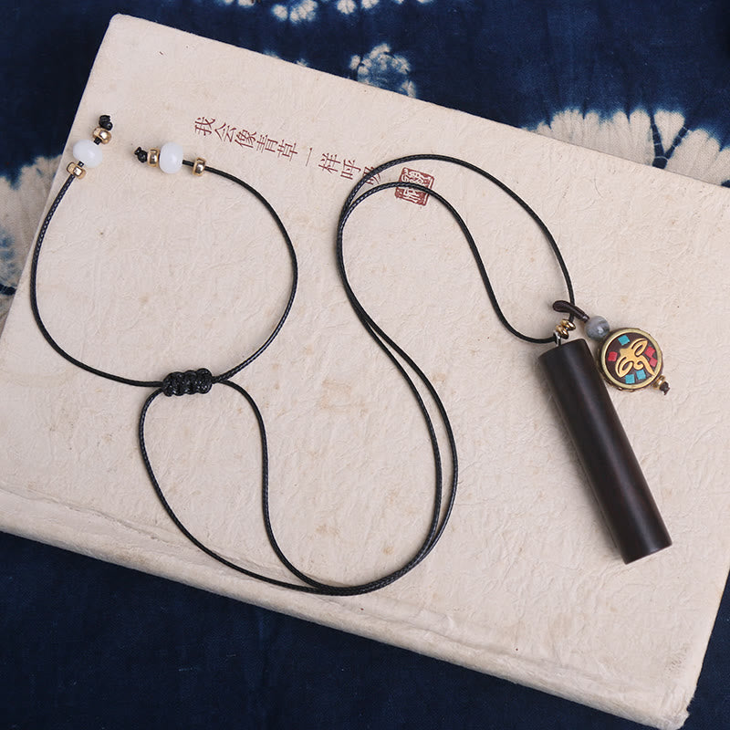 Ketting met Dzi-kralen van Tibetaans ebbenhout, symbool voor vrede en rust. - image 6