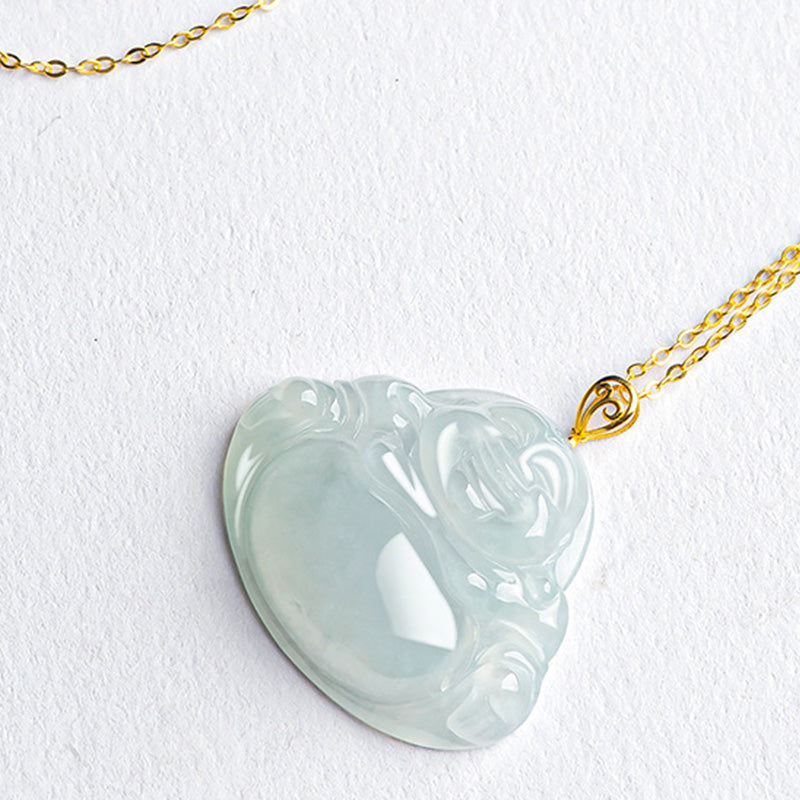 Buddha Stones Lachende Boeddha hanger van natuurlijke jade en titanium stalen Ketting - image 5