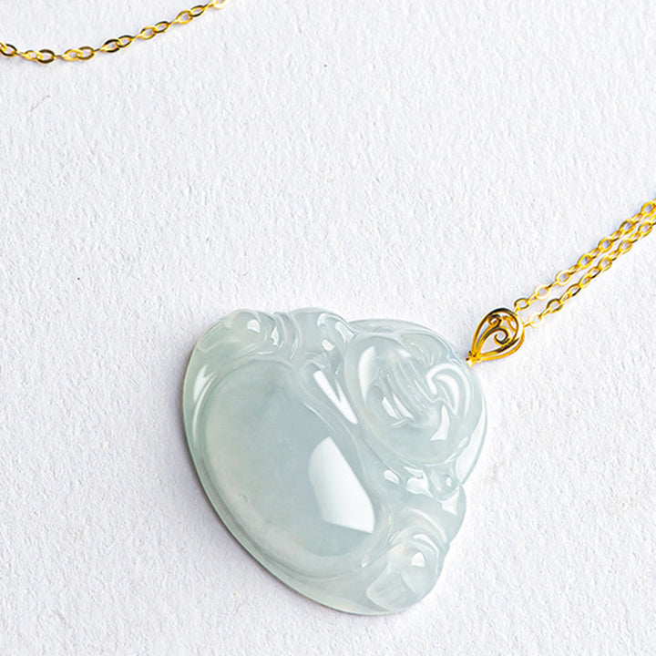 Buddha Stones Lachende Boeddha hanger van natuurlijke jade en titanium stalen Ketting - image 5