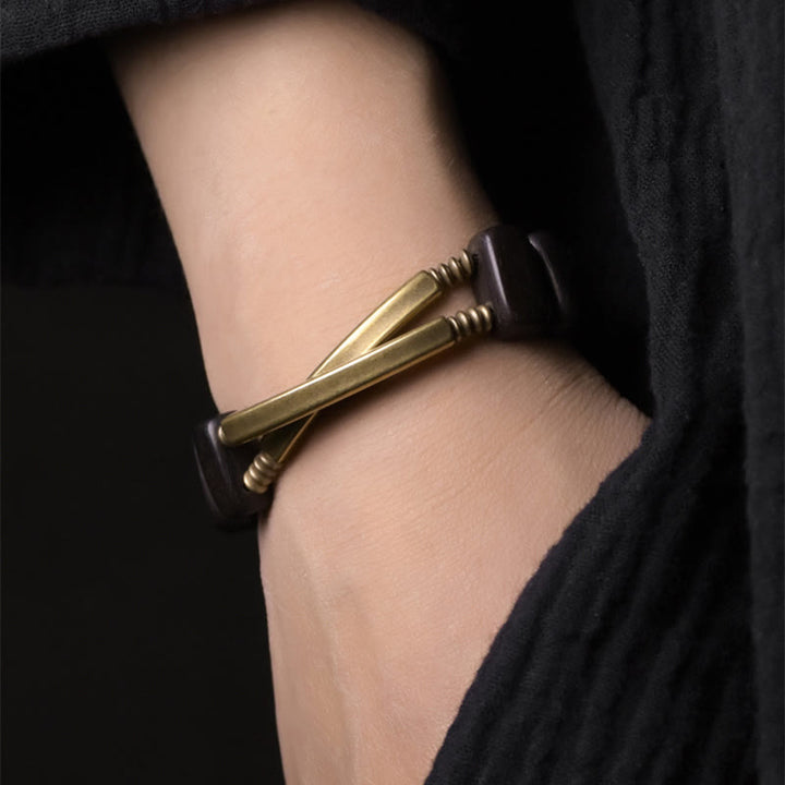 Buddha Stones Tibetaanse ebbenhouten Armband van messing en koper met dubbele laag. - image 3