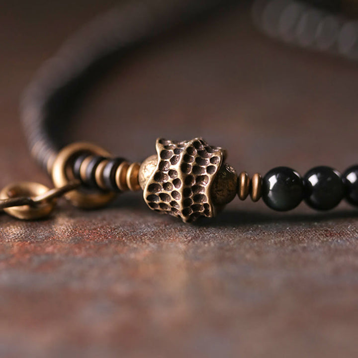 Buddha Stones Regenboog Obsidiaan Ebbenhout Koper Positieve Meerlaagse Armband - image 8