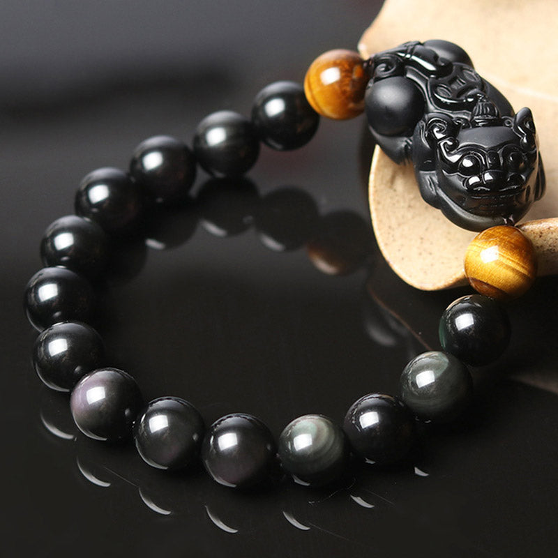 Buddha Stones Feng Shui PiXiu Regenboog Obsidiaan Tijgeroog Armband - 14mm - image 0