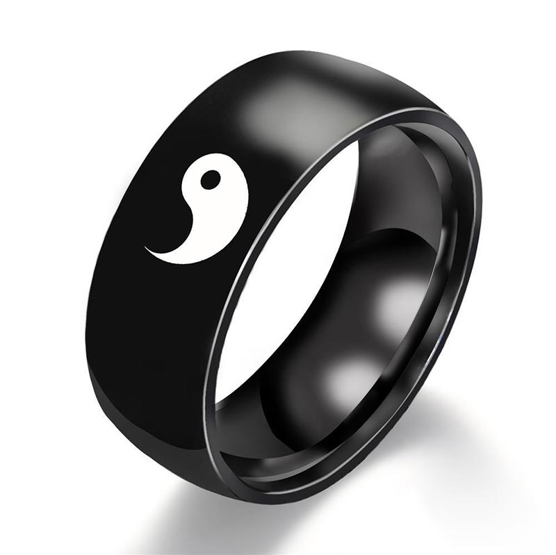Buddha Stones Yin Yang Balans Titanium Stalen Paar Ring - Zwart - VS13 - image 1