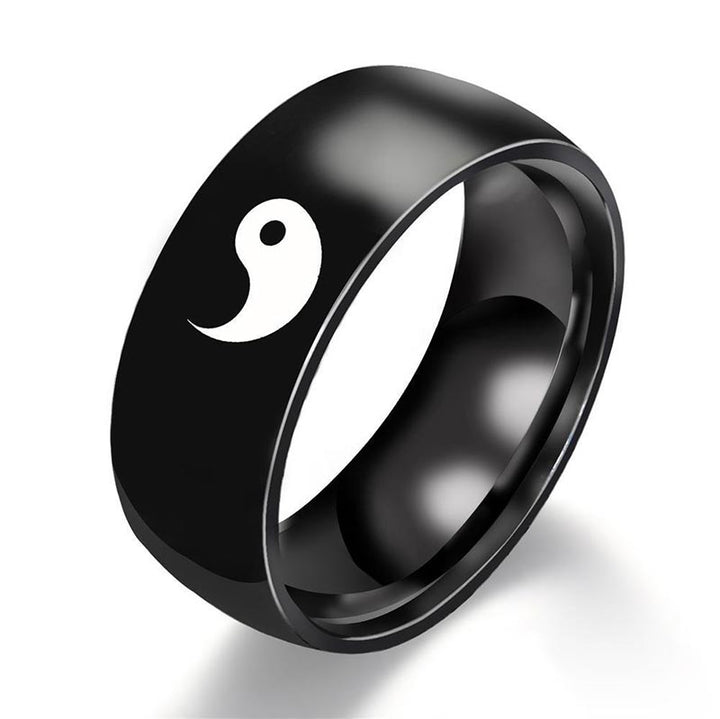 Buddha Stones Yin Yang Balans Titanium Stalen Paar Ring - Zwart - VS13 - image 1