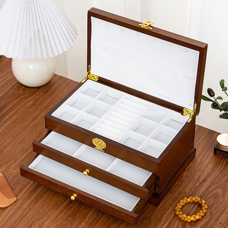 Buddha Stones Retro houten sieradendoos met drie lagen . - image 2