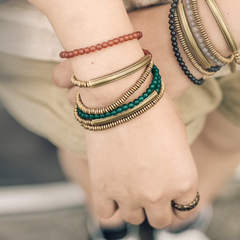 Buddha Stones Tibetaanse Armband met diverse agaatstenen en koperen bescherming, drievoudige wikkeling - image 0