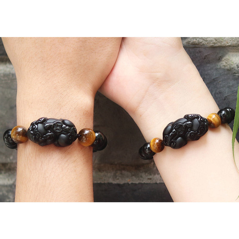 Buddha Stones Feng Shui PiXiu Regenboog Obsidiaan Tijgeroog Armband - image 6