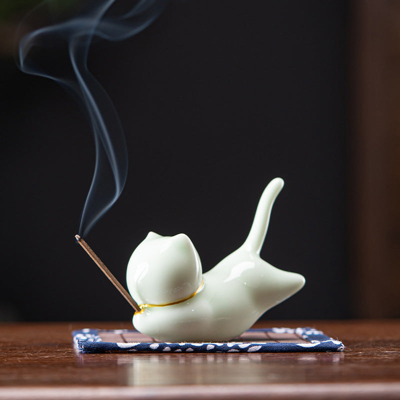 Mooie keramische Wierook met kat-panda-motief ter decoratie - Wierookhouder in de vorm van een kat met Wierook - image 10