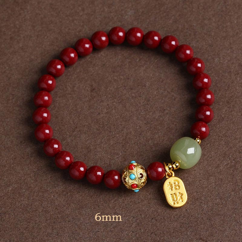 Buddha Stones Armband met geluksbedel van cinnabergroene aventurijn, ter bescherming tegen ongeluk - Paars zand - 6mm - image 2