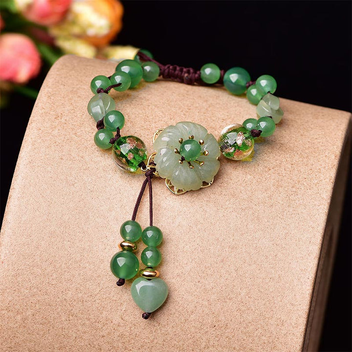 Buddha Stones Natuurlijke groene jade Armband met bungelende bloem - Bloemblaadje - image 0