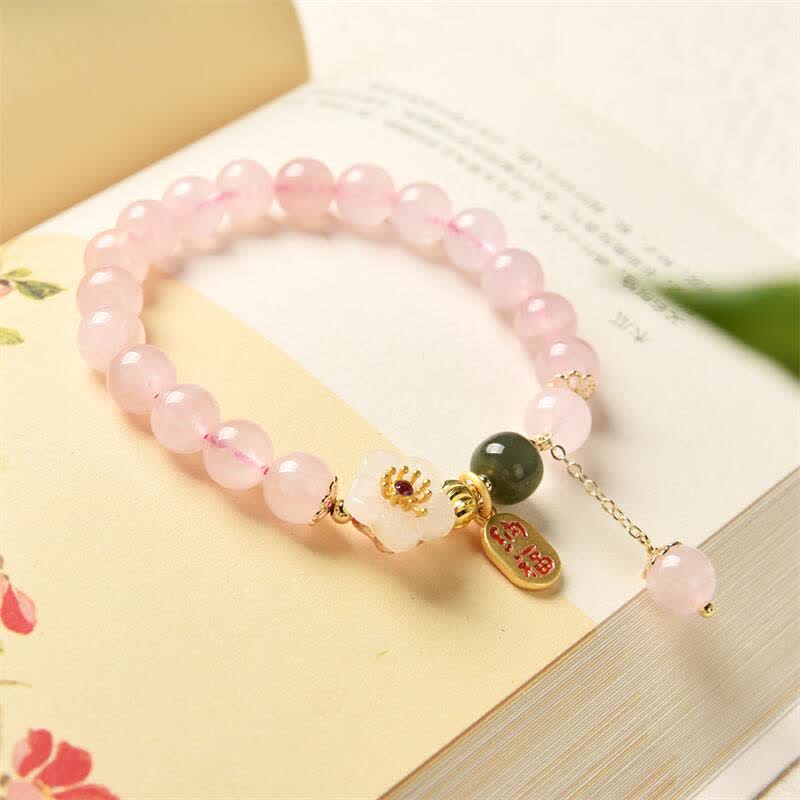 Buddha Stones Natuurlijke roze kristallen jade bloem warme liefde Armband - image 4