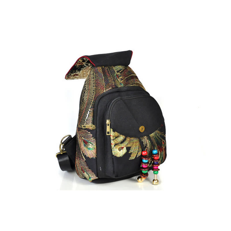 Buddha Stones Rugzak van canvas met pauwenborduurwerk en kwastjes - image 16