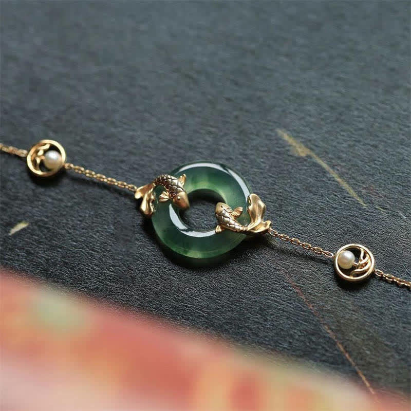 Buddha Stones Cyaan Jade Koi Vis Helende Harmonie Armband - image 1