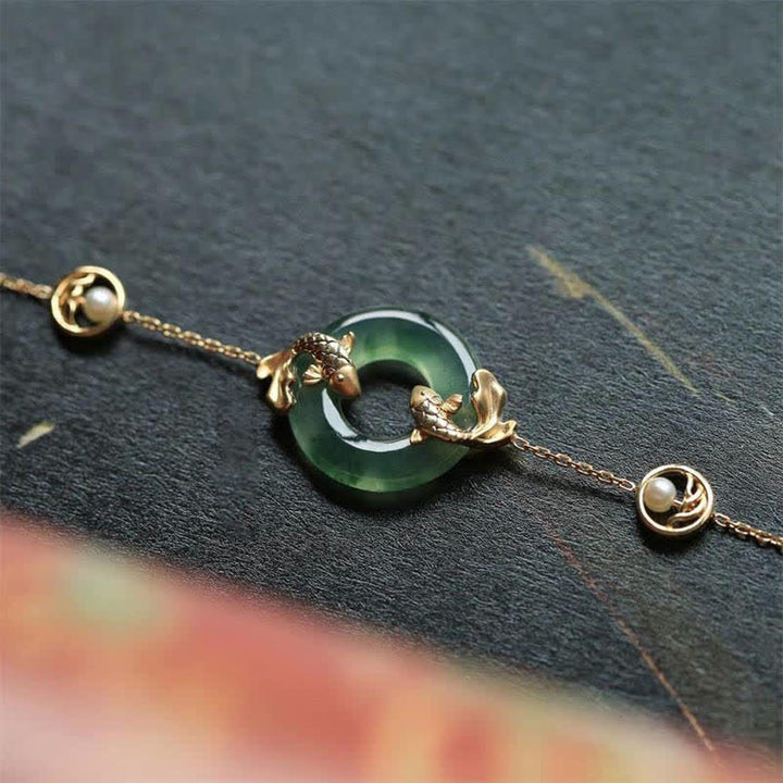 Buddha Stones Cyaan Jade Koi Vis Helende Harmonie Armband - image 1