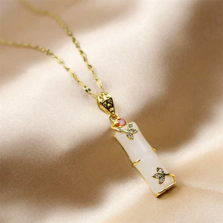 Buddha Stones Witte jade, cyaan jade, bamboe geluks- en Ketting - image 9