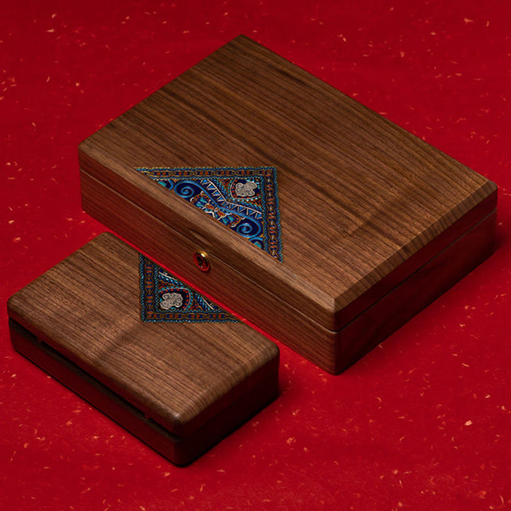 Vintage handgemaakte Sieraden opbergdoos van zwart walnoothout, houten geschenkdoos - image 14