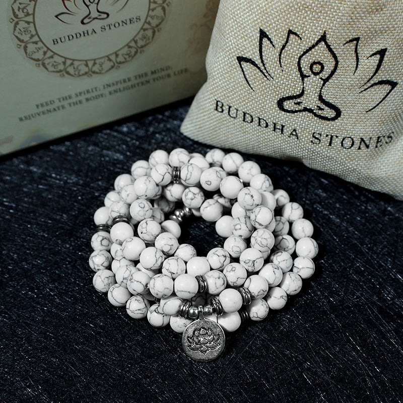 Buddha Stones Witte turkooizen lotus Mala helende Armband - image 5