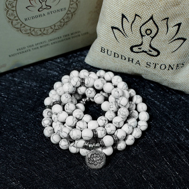 Buddha Stones Witte turkooizen lotus Mala helende Armband - image 5