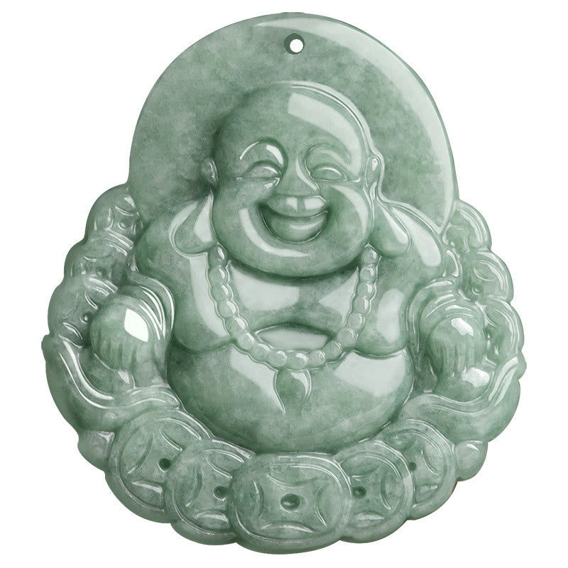 Buddha Stones Lachende Boeddha kettinghanger van natuurlijke jade en koper met Ketting voor overvloed - image 8