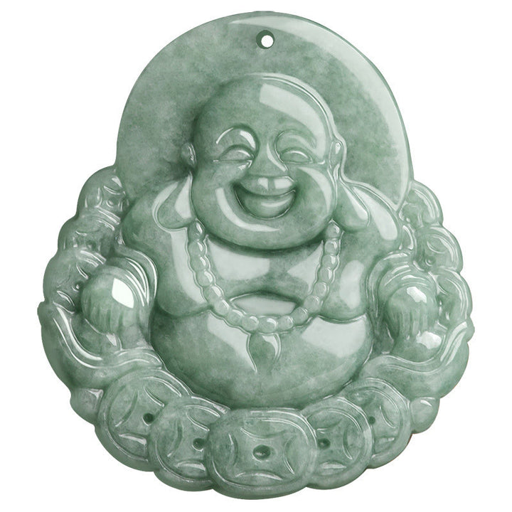 Buddha Stones Lachende Boeddha kettinghanger van natuurlijke jade en koper met Ketting voor overvloed - image 8