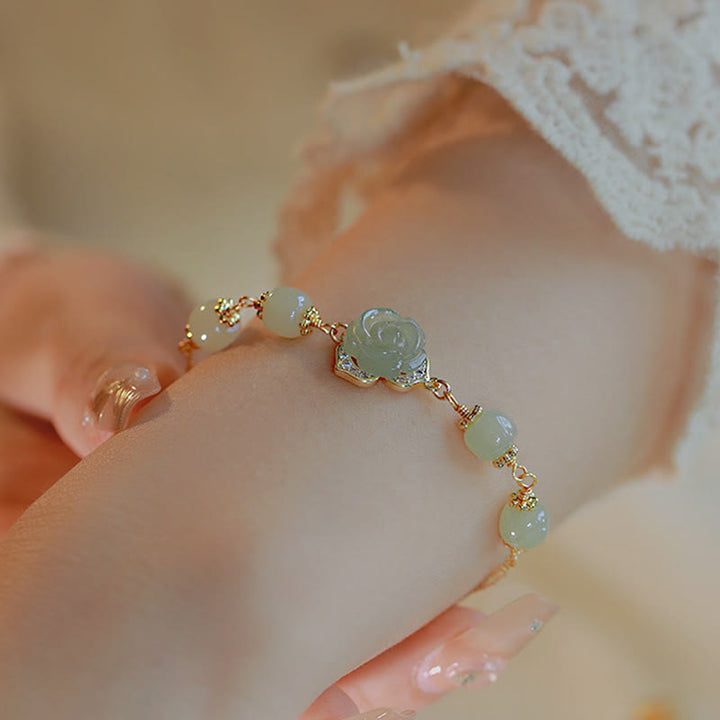 Buddha Stones 14-karaats vergulde Hetian jade rozenbloem Armband - image 4