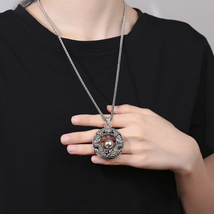 Buddha Stones Dubbele draak spelende kraal koperen beschermingsketting Ketting - image 5